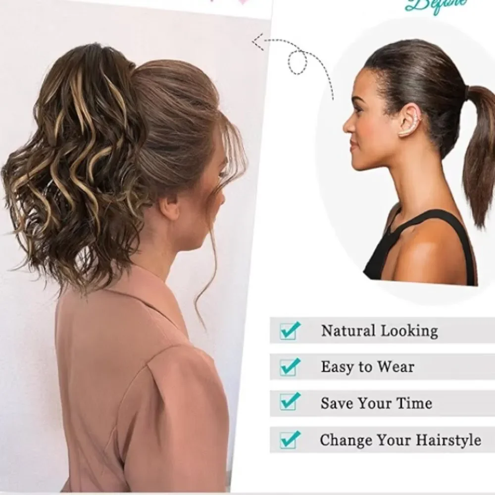 Ponytail Extension 12inch Natural Curly Wave Synthetic Hairpiece Highlight Claw